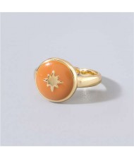 Street Fashion Oil-spot Glazed Round Shape Glistening Star Design Wholesale Hip-hop Ring - Orange