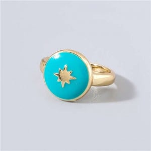 Street Fashion Oil-spot Glazed Round Shape Glistening Star Design Wholesale Hip-hop Ring - Blue