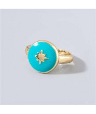 Street Fashion Oil-spot Glazed Round Shape Glistening Star Design Wholesale Hip-hop Ring - Blue