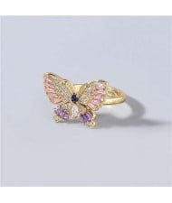 Super Shining Rhinestone Embellished Gorgeous Butterfly High Fashion Women Wholesale Costume Ring - Pink