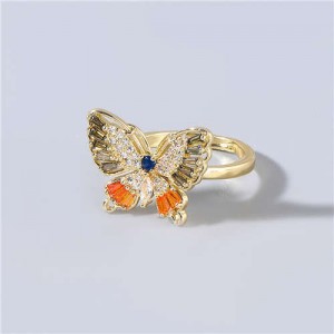 Super Shining Rhinestone Embellished Gorgeous Butterfly High Fashion Women Wholesale Costume Ring - Gray