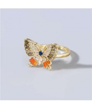 Super Shining Rhinestone Embellished Gorgeous Butterfly High Fashion Women Wholesale Costume Ring - Gray