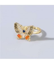 Super Shining Rhinestone Embellished Gorgeous Butterfly High Fashion Women Wholesale Costume Ring - Gray