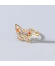 Super Shining Rhinestone Embellished Gorgeous Butterfly High Fashion Women Wholesale Costume Ring - Multicolor