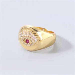 U.S. Delicate Fashion Rhinestone Inlaid Eye Popular Womon Open-end Wholesale Costume Ring - Red