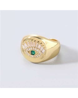 U.S. Delicate Fashion Rhinestone Inlaid Eye Popular Womon Open-end Wholesale Costume Ring - Green