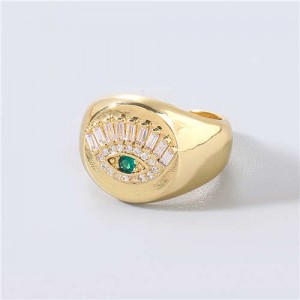 U.S. Delicate Fashion Rhinestone Inlaid Eye Popular Womon Open-end Wholesale Costume Ring - Green