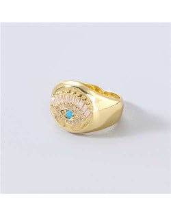 U.S. Delicate Fashion Rhinestone Inlaid Eye Popular Womon Open-end Wholesale Costume Ring - Blue