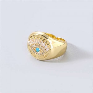 U.S. Delicate Fashion Rhinestone Inlaid Eye Popular Womon Open-end Wholesale Costume Ring - Blue