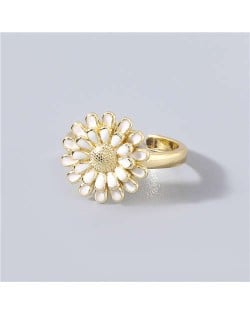 Adorable Sweet Flower Korean Fashion Women Oil-spot Glazed Wholesale Open-end Ring - White