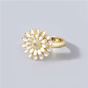 Adorable Sweet Flower Korean Fashion Women Oil-spot Glazed Wholesale Open-end Ring - White