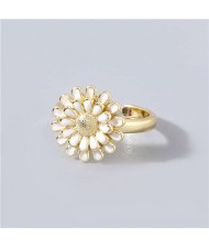 Adorable Sweet Flower Korean Fashion Women Oil-spot Glazed Wholesale Open-end Ring - White