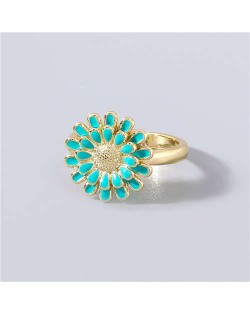 Adorable Sweet Flower Korean Fashion Women Oil-spot Glazed Wholesale Open-end Ring - Green