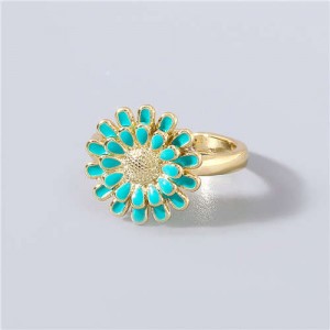 Adorable Sweet Flower Korean Fashion Women Oil-spot Glazed Wholesale Open-end Ring - Green