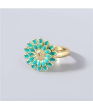 Adorable Sweet Flower Korean Fashion Women Oil-spot Glazed Wholesale Open-end Ring - Green