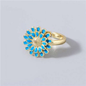 Adorable Sweet Flower Korean Fashion Women Oil-spot Glazed Wholesale Open-end Ring - Blue