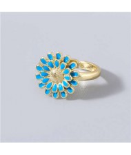 Adorable Sweet Flower Korean Fashion Women Oil-spot Glazed Wholesale Open-end Ring - Blue