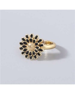 Adorable Sweet Flower Korean Fashion Women Oil-spot Glazed Wholesale Open-end Ring - Black