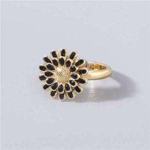 Adorable Sweet Flower Korean Fashion Women Oil-spot Glazed Wholesale Open-end Ring - Black