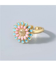 Adorable Sweet Flower Korean Fashion Women Oil-spot Glazed Wholesale Open-end Ring - Pink and Blue