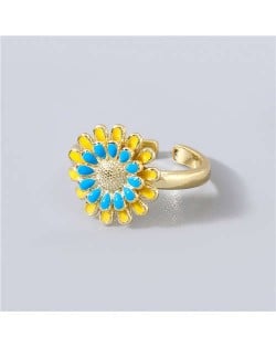 Adorable Sweet Flower Korean Fashion Women Oil-spot Glazed Wholesale Open-end Ring - Blue and Yellow