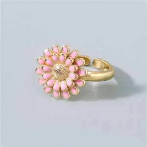 Adorable Sweet Flower Korean Fashion Women Oil-spot Glazed Wholesale Open-end Ring - Pink
