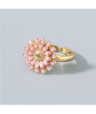 Adorable Sweet Flower Korean Fashion Women Oil-spot Glazed Wholesale Open-end Ring - Pink