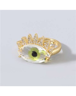 Creative Rhinestone Inlaid Big Eye Party Fashion Women Wholesale Costume Ring - Yellow