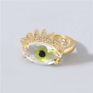 Creative Rhinestone Inlaid Big Eye Party Fashion Women Wholesale Costume Ring - Yellow