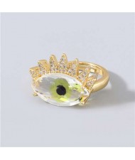 Creative Rhinestone Inlaid Big Eye Party Fashion Women Wholesale Costume Ring - Yellow