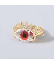 Creative Rhinestone Inlaid Big Eye Party Fashion Women Wholesale Costume Ring - Red