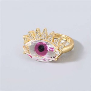 Creative Rhinestone Inlaid Big Eye Party Fashion Women Wholesale Costume Ring - Purple
