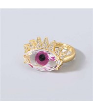 Creative Rhinestone Inlaid Big Eye Party Fashion Women Wholesale Costume Ring - Purple