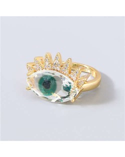 Creative Rhinestone Inlaid Big Eye Party Fashion Women Wholesale Costume Ring - Green