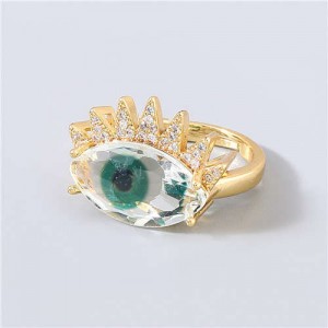 Creative Rhinestone Inlaid Big Eye Party Fashion Women Wholesale Costume Ring - Green