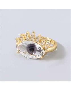 Creative Rhinestone Inlaid Big Eye Party Fashion Women Wholesale Costume Ring - Black