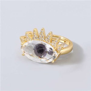 Creative Rhinestone Inlaid Big Eye Party Fashion Women Wholesale Costume Ring - Black