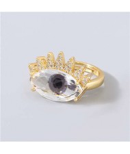 Creative Rhinestone Inlaid Big Eye Party Fashion Women Wholesale Costume Ring - Black
