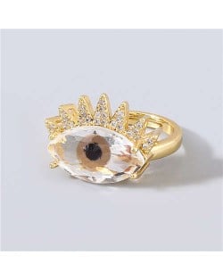 Creative Rhinestone Inlaid Big Eye Party Fashion Women Wholesale Costume Ring - Brown