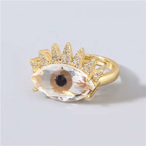 Creative Rhinestone Inlaid Big Eye Party Fashion Women Wholesale Costume Ring - Brown