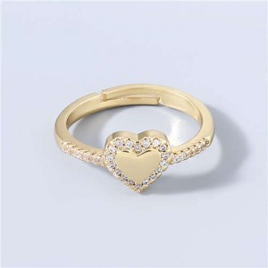 Heart Shape Rhinestone Inlaid Classic Design Korean High Fashion Women Boutique Fashion Ring
