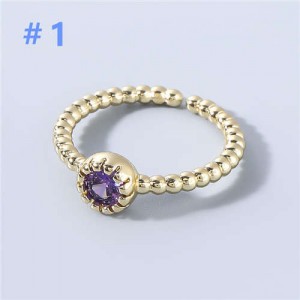 U.S. Fashion Purple Rhinestone Inlaid Women Golden Wholesale Jewelry Costume Ring