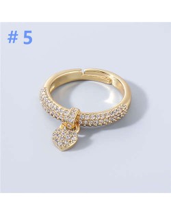 Rhinestone Inlaid Lock Pendant Design Women Wholesale Bling Fashion Ring