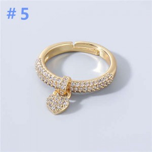 Rhinestone Inlaid Lock Pendant Design Women Wholesale Bling Fashion Ring