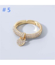 Rhinestone Inlaid Lock Pendant Design Women Wholesale Bling Fashion Ring