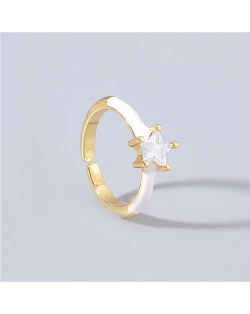 Rhinestone Inlaid Classic Pentagram Design Party Fashion Bling Style Open-end Costume Ring - White