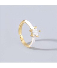 Rhinestone Inlaid Classic Pentagram Design Party Fashion Bling Style Open-end Costume Ring - White