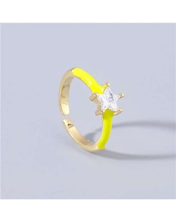 Rhinestone Inlaid Classic Pentagram Design Party Fashion Bling Style Open-end Costume Ring - Yellow