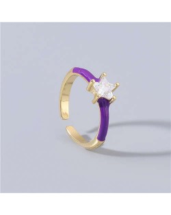 Rhinestone Inlaid Classic Pentagram Design Party Fashion Bling Style Open-end Costume Ring - Purple