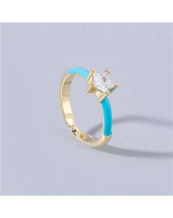 Rhinestone Inlaid Classic Pentagram Design Party Fashion Bling Style Open-end Costume Ring - Blue